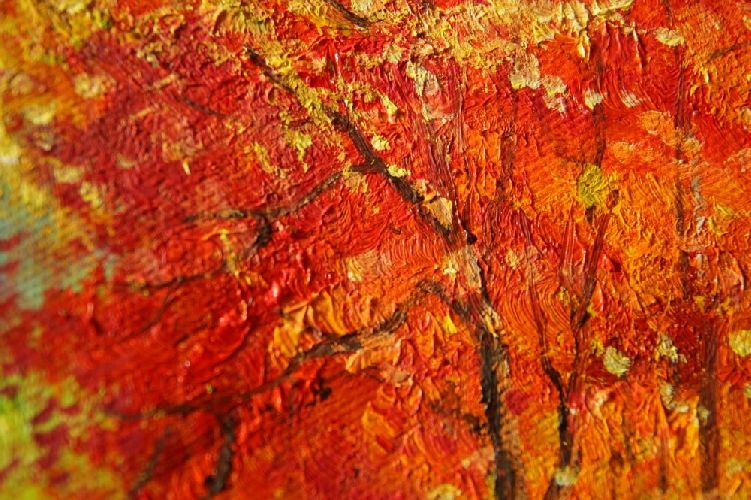 Картина "Осенний мостик" Цена: 7000 руб. Размер: 70 x 50 см. Увеличенный фрагмент.