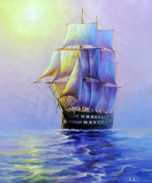 Картина "Парусник в море" Цена: 8100 руб. Размер: 50 x 60 см.