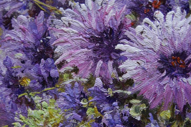 Картина "Фиолетовые цветы" Цена: 6600 руб. Размер: 50 x 40 см. Увеличенный фрагмент.