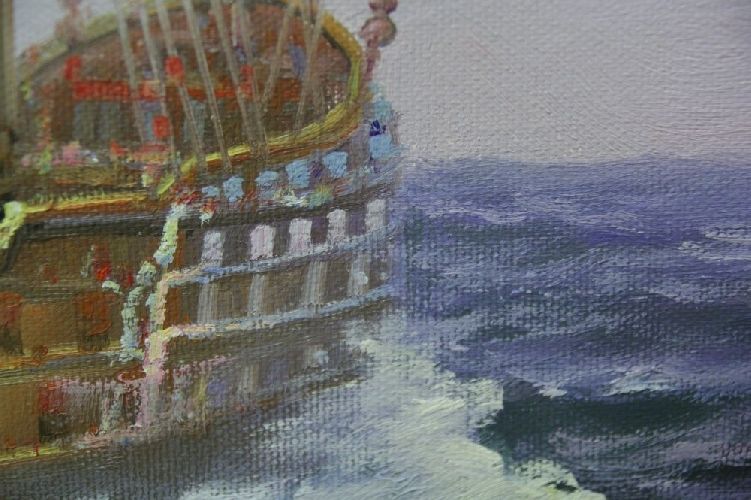 Картина "Фрегат в море" Цена: 11200 руб. Размер: 90 x 60 см. Увеличенный фрагмент.