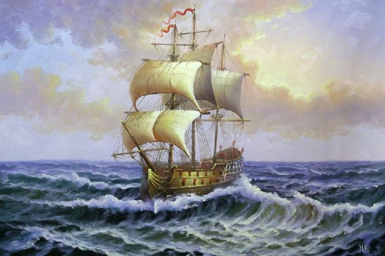 Картина "Фрегат в море" Цена: 11200 руб. Размер: 90 x 60 см.