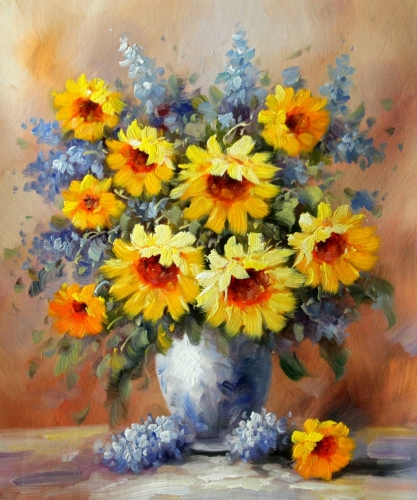 Картина "Подсолнухи и стильная ваза" Цена: 5600 руб. Размер: 60 x 50 см.