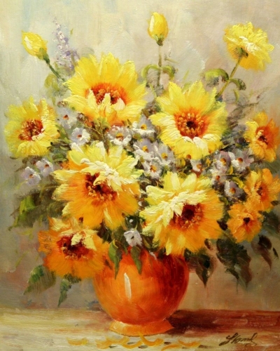 Картина "Подсолнухи в светлой вазе" Цена: 6500 руб. Размер: 40 x 50 см.