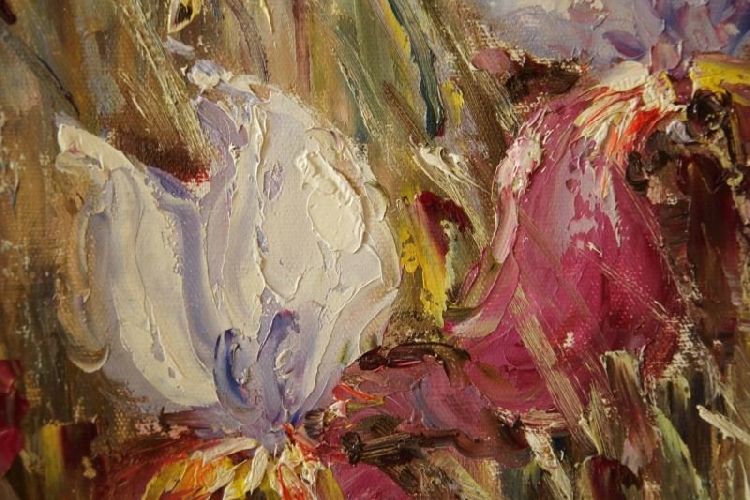 Картина "Поляна ирисов" Цена: 6500 руб. Размер: 50 x 60 см. Увеличенный фрагмент.