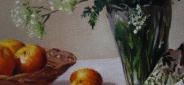 Картина маслом "Ромашки и фрукты" Цена: 6500 руб. Размер: 25 x 20 см. Увеличенный фрагмент.
