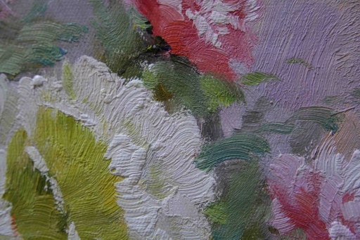 Картина "Розовые пионы" Цена: 8500 руб. Размер: 60 x 50 см. Увеличенный фрагмент.