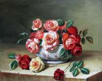 Картина "Розы в тонкой вазе"