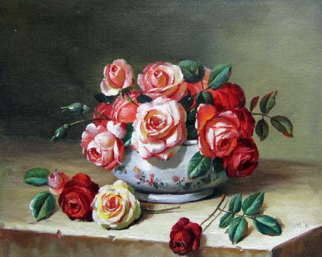 Картина "Розы в тонкой вазе" Цена: 4900 руб. Размер: 25 x 20 см.