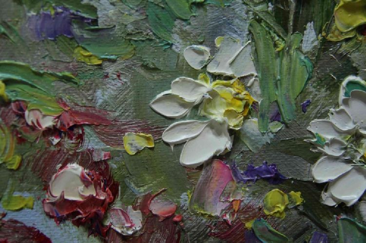 Картина "С цветами" Цена: 9000 руб. Размер: 60 x 50 см. Увеличенный фрагмент.