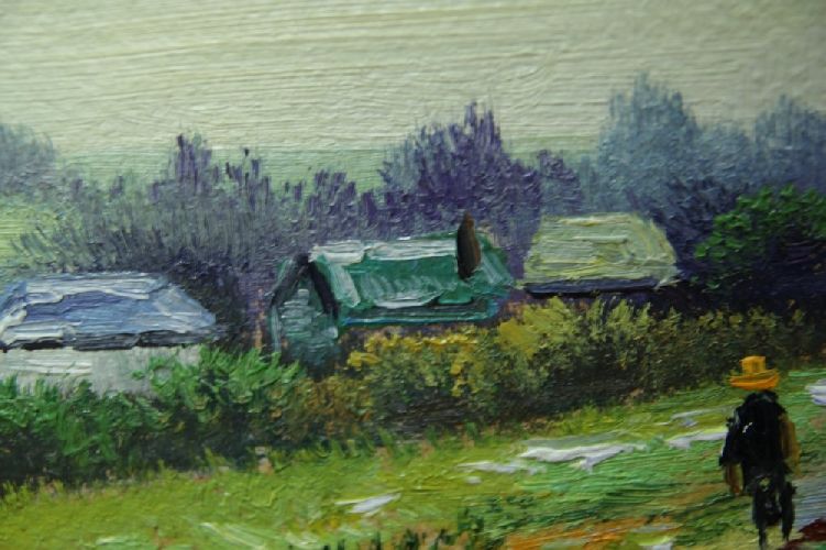 Картина "Село в глубинке" Цена: 3700 руб. Размер: 25 x 20 см. Увеличенный фрагмент.