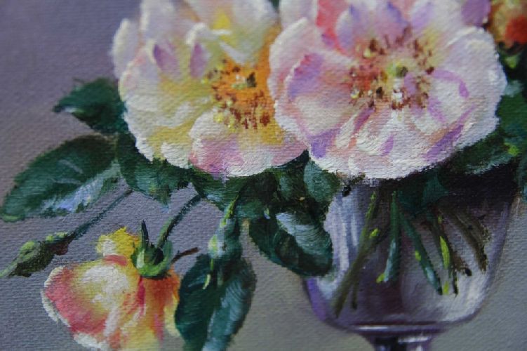 Картина "Шикарные розы" Цена: 6200 руб. Размер: 20 x 25 см. Увеличенный фрагмент.