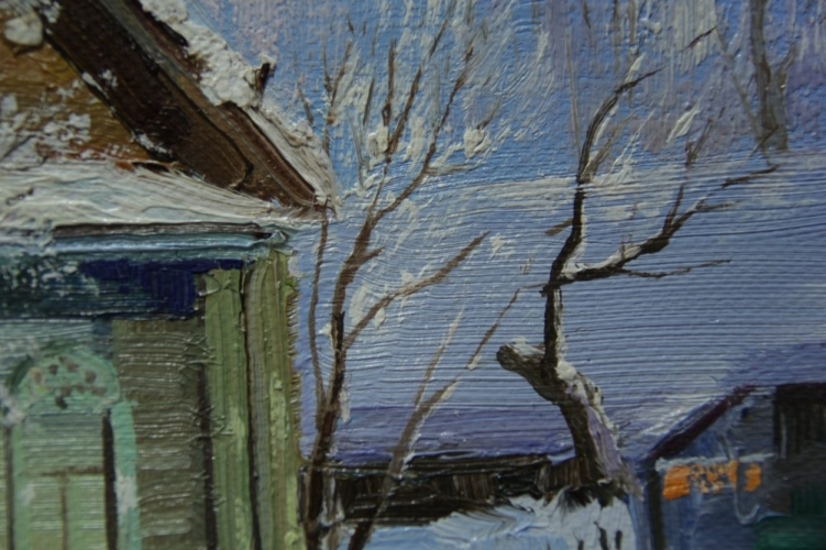 Картина "Снежное утро" Цена: 5500 руб. Размер: 25 x 20 см. Увеличенный фрагмент.