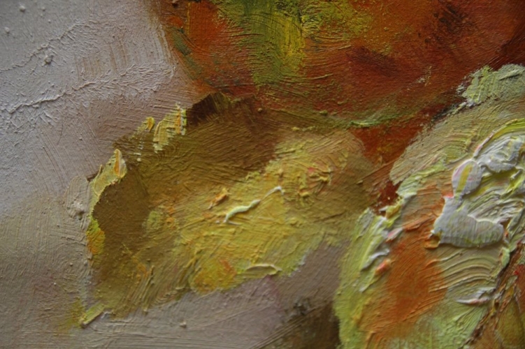 Картина "Спелые персики" Цена: 21600 руб. Размер: 120 x 60 см. Увеличенный фрагмент.