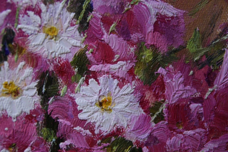 Картина "Светлые цветы" Цена: 6600 руб. Размер: 40 x 50 см. Увеличенный фрагмент.