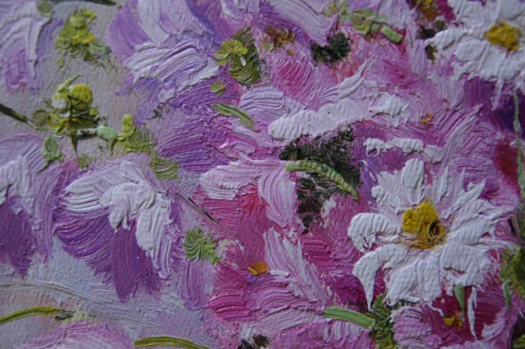 Картина "Светлые цветы" Цена: 6600 руб. Размер: 40 x 50 см. Увеличенный фрагмент.