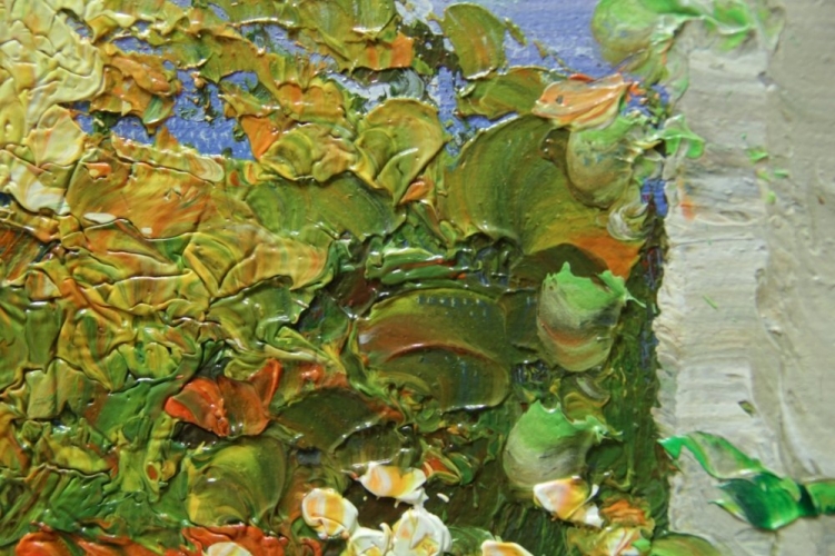 Картина "Терраса в цветах" Цена: 21000 руб. Размер: 150 x 100 см. Увеличенный фрагмент.