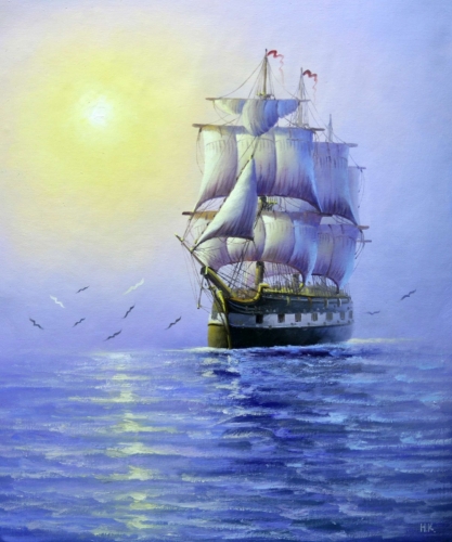 Картина "Трехмачтовый корабль" Цена: 6100 руб. Размер: 60 x 50 см.
