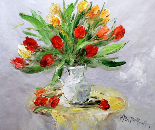 Картина "Тюльпаны для  студентки" Цена: 8100 руб. Размер: 60 x 50 см.