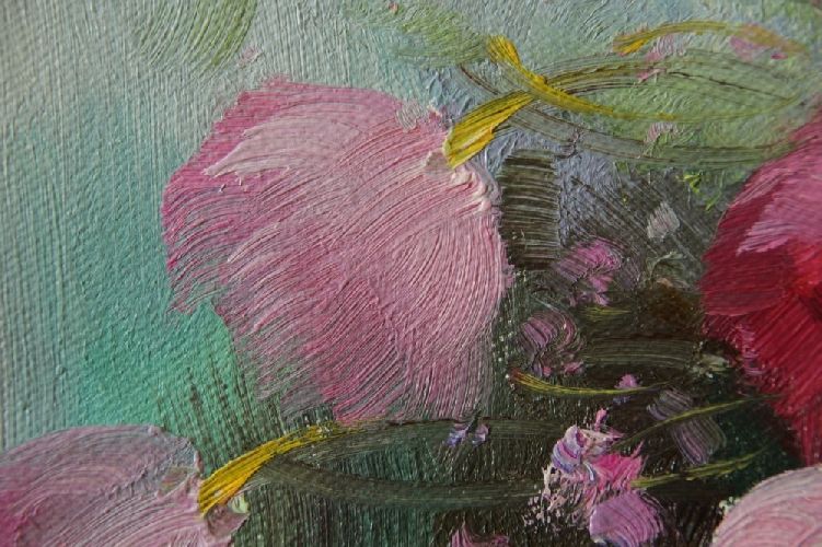 Картина "Тюльпаны под дождем" Цена: 6500 руб. Размер: 50 x 40 см. Увеличенный фрагмент.