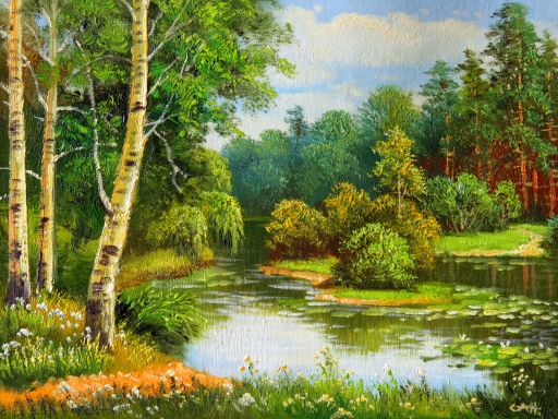 Картина маслом "У реки" Цена: 5500 руб. Размер: 40 x 30 см.