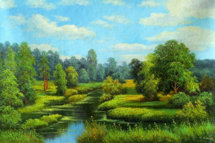 Картина "У реки" Цена: 13400 руб. Размер: 90 x 60 см.