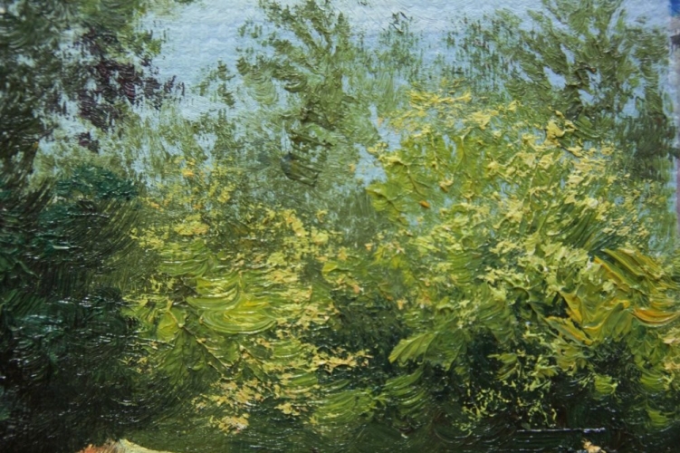 Картина "Украинский пейзаж с хатами" Цена: 9800 руб. Размер: 50 x 70 см. Увеличенный фрагмент.