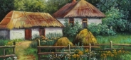 Картина "Украинский пейзаж с хатами" Цена: 9800 руб. Размер: 50 x 70 см.