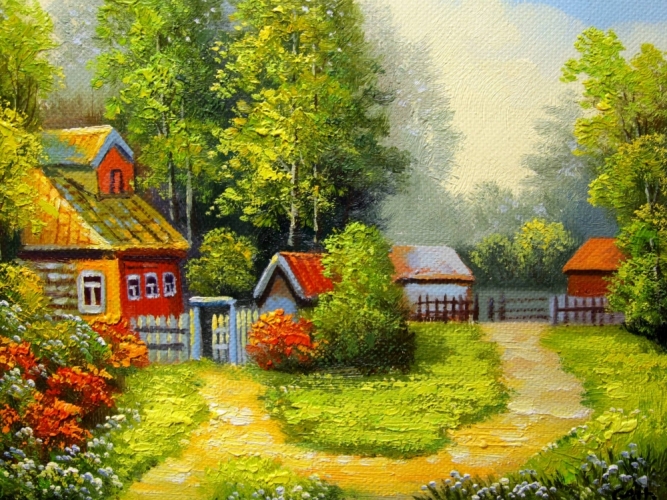 Картина "В селе" Цена: 5800 руб. Размер: 40 x 30 см.