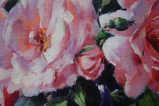 Картина "Ваза с розами" Цена: 7000 руб. Размер: 60 x 50 см. Увеличенный фрагмент.