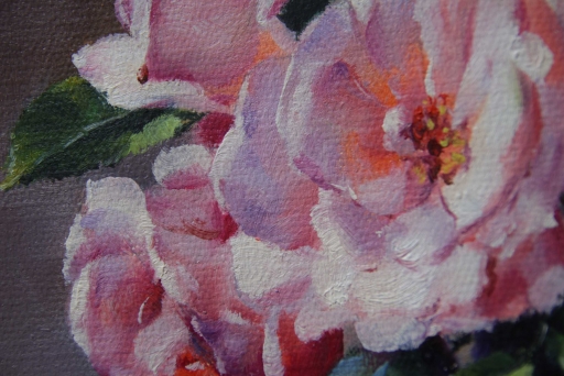 Картина "Ваза с розами" Цена: 7000 руб. Размер: 60 x 50 см. Увеличенный фрагмент.