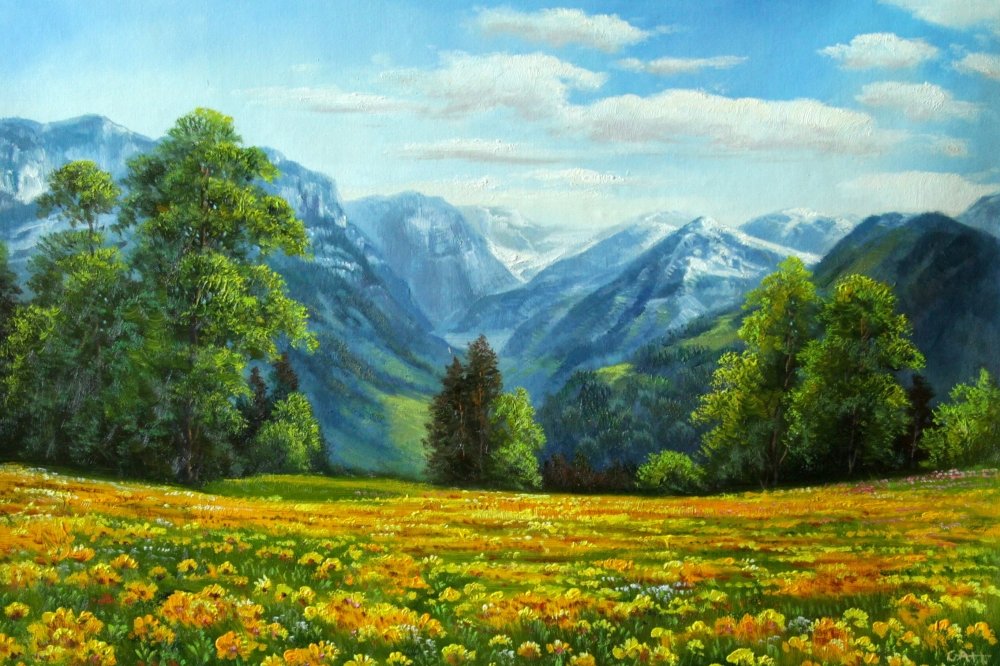 Картина маслом Весна в горах — В интерьер