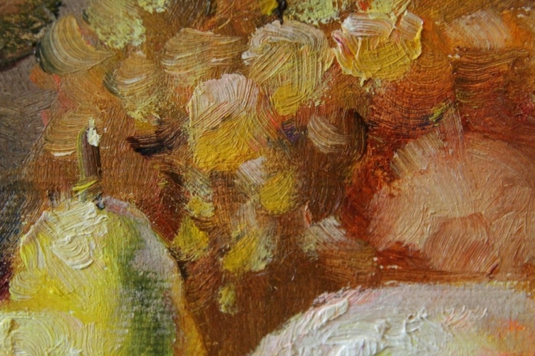 Картина "Виноград и персики" Цена: 8500 руб. Размер: 50 x 60 см. Увеличенный фрагмент.
