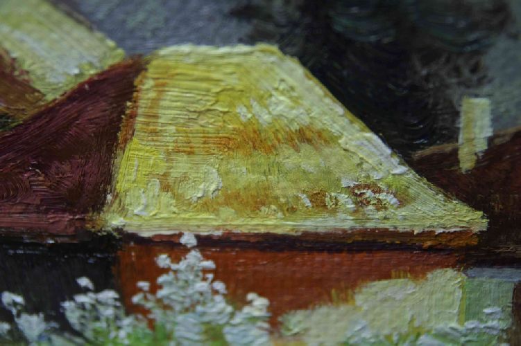 Картина "Яблони в цвету" - Сергеев Н.А. Цена: 17100 руб. Размер: 120 x 60 см. Увеличенный фрагмент.