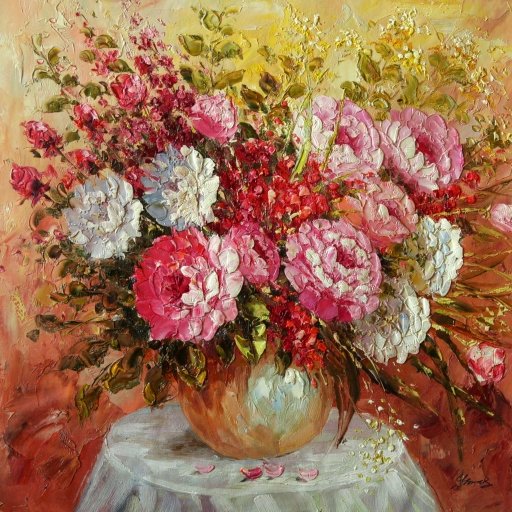 Картина маслом "Розовые и белые пионы" Цена: 9000 руб. Размер: 60 x 60 см.