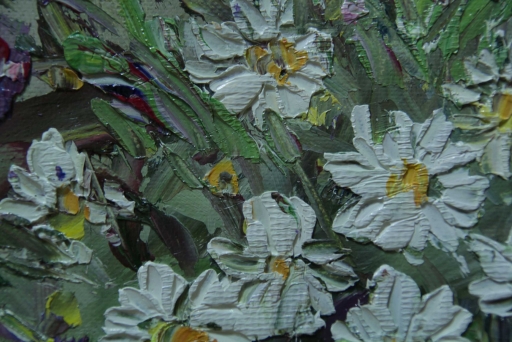 Картина "Яркий букет ромашек" Цена: 11700 руб. Размер: 90 x 60 см. Увеличенный фрагмент.