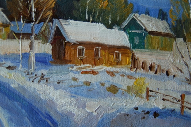 Картина "Зима в деревне" Цена: 6300 руб. Размер: 25 x 20 см. Увеличенный фрагмент.