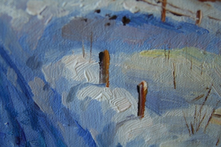 Картина "Зима в деревне" Цена: 6300 руб. Размер: 25 x 20 см. Увеличенный фрагмент.