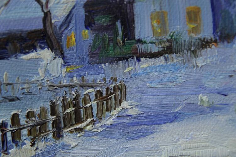 Картина "Зимнее утро" Цена: 5600 руб. Размер: 25 x 20 см. Увеличенный фрагмент.