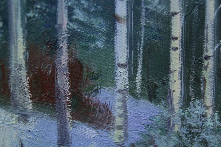 Картина "Зимний лес" Цена: 9000 руб. Размер: 50 x 70 см. Увеличенный фрагмент.
