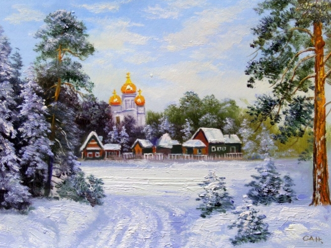 Картина "Зимняя деревня" Цена: 5500 руб. Размер: 40 x 30 см.