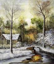 Картина "Зимой в деревне"